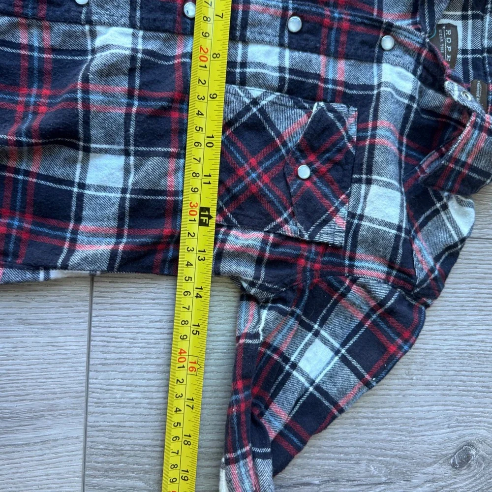 Roper Kids boys Navy Red Plaid Pearl Snap Western Flannel Shirt Size M 8-10